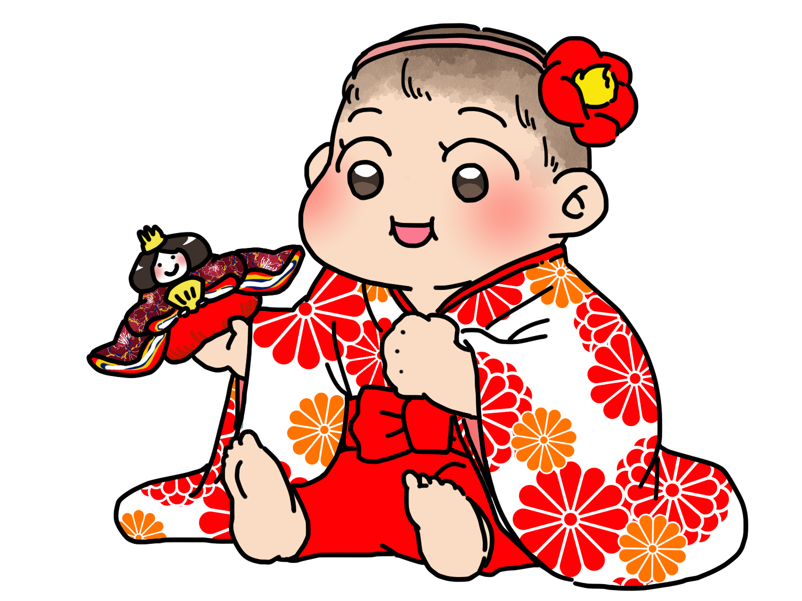 袴ロンパースを着た赤ちゃんのイラスト